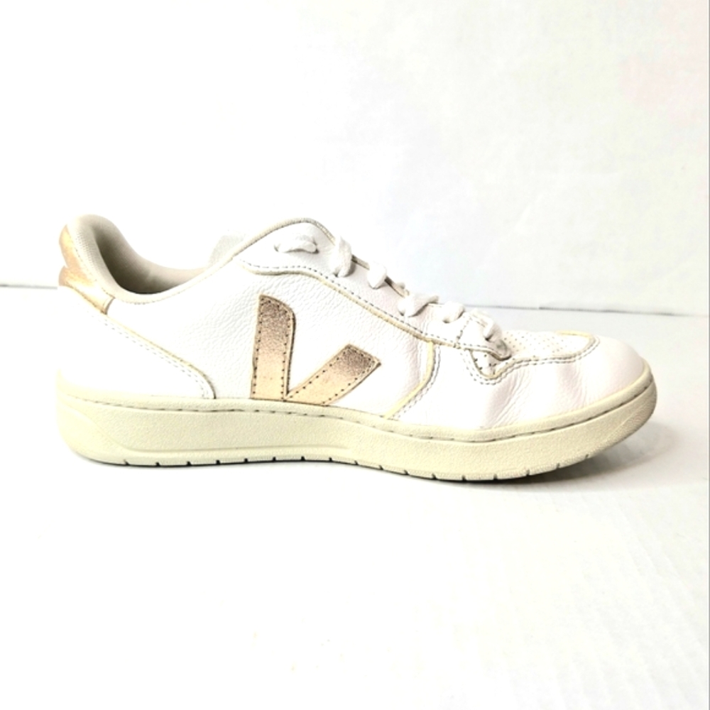 Veja White and Gold Athletic Shoes